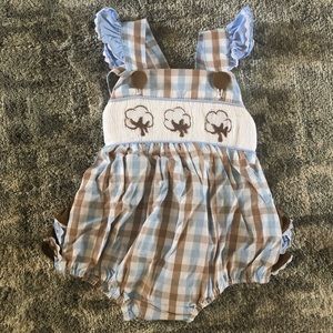 Cotton boll smocked bubble romper